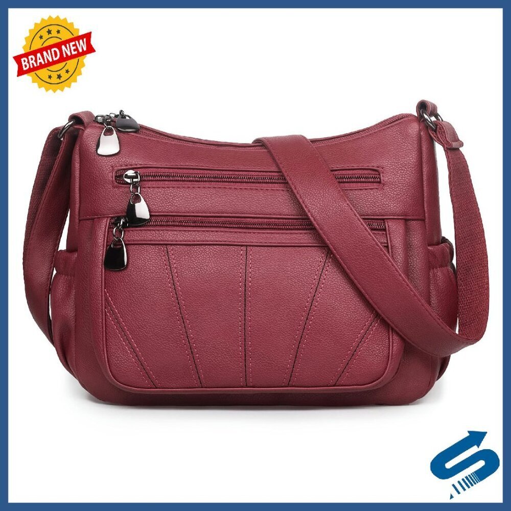 Soft PU Leather Crossbody Bag with Adjustable Strap, Multi-Pocket Tote